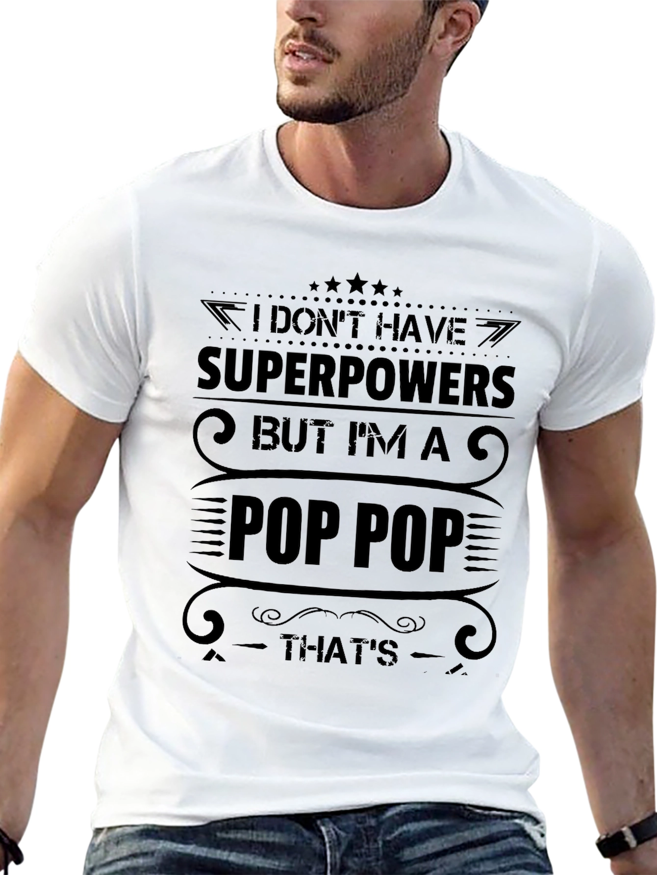 Pop Pop Superpower T-Shirt - Mens Black Graphic Tee