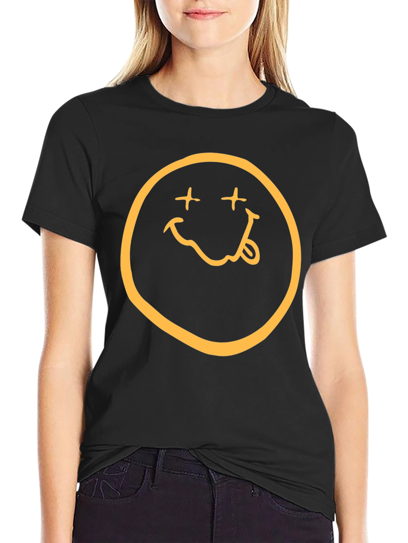 Nirvana Smiley Face Graphic Black T-Shirt