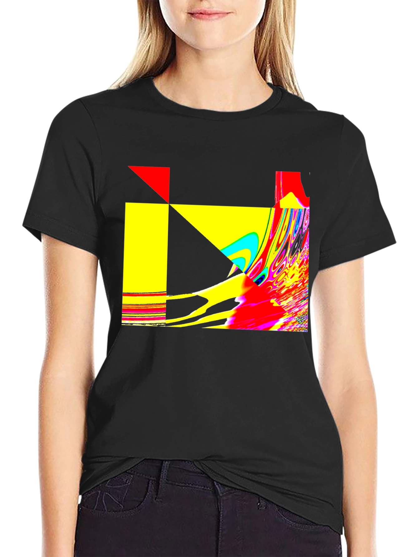 Abstract Geometric Graphic Print Black T-Shirt