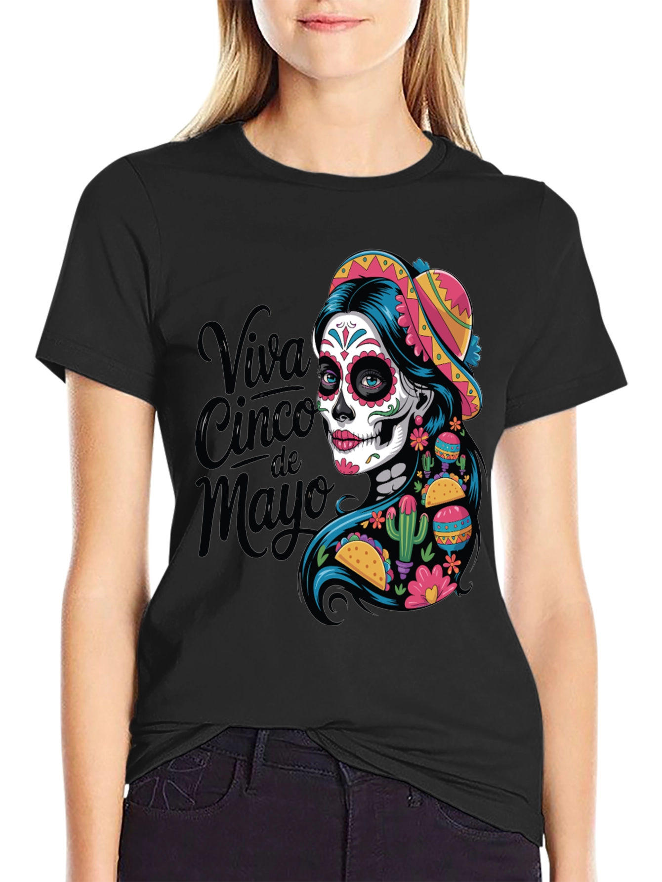 Viva Cinco de Mayo T-Shirt Sugar Skull Womens Tee