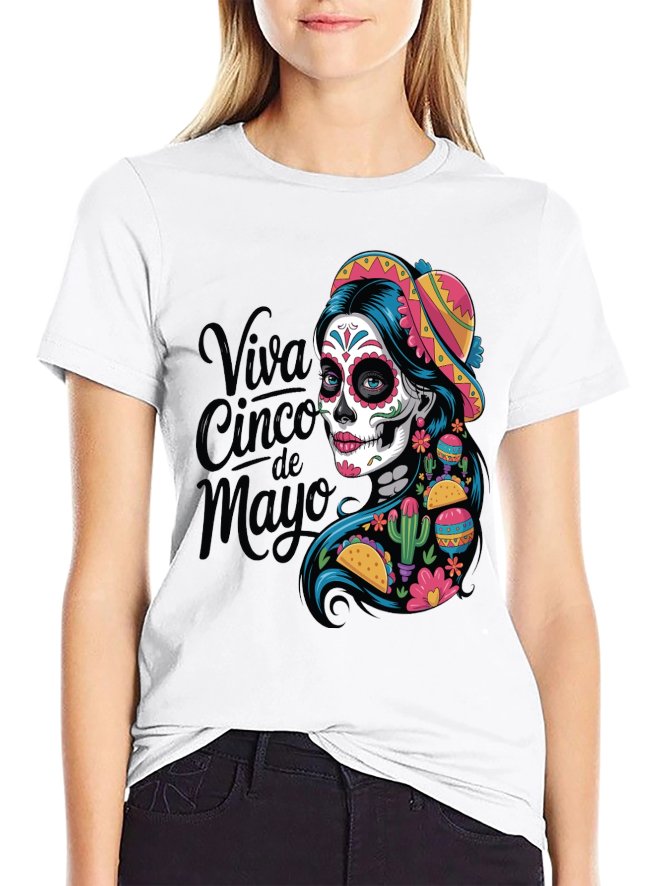 Viva Cinco de Mayo T-Shirt Sugar Skull Womens Tee