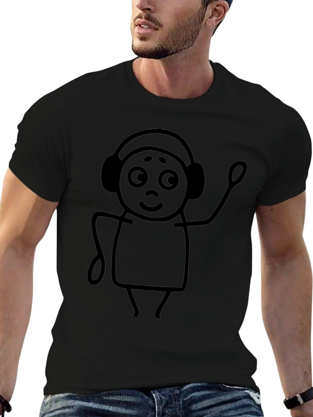 Cool Stick Figure DJ T-Shirt - Black