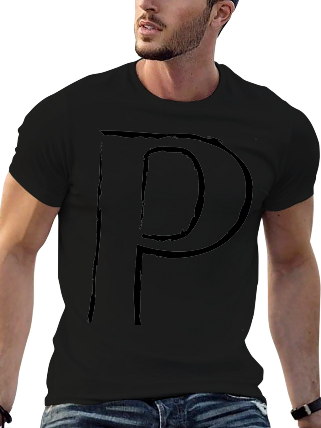 Letter P Graphic Print T-Shirt - Stylish Black Tee