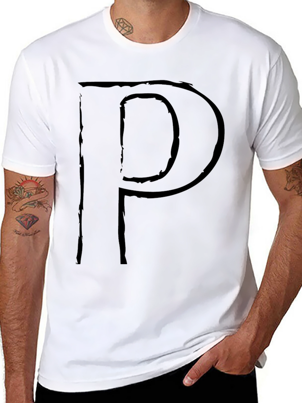 Letter P Graphic Print T-Shirt - Stylish Black Tee