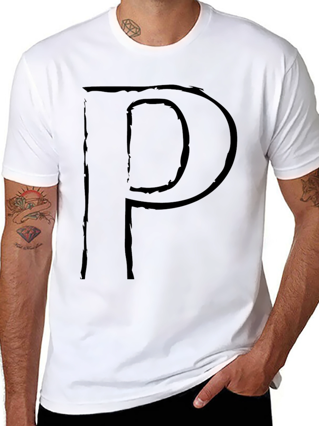Letter P Graphic Print T-Shirt - Stylish Black Tee