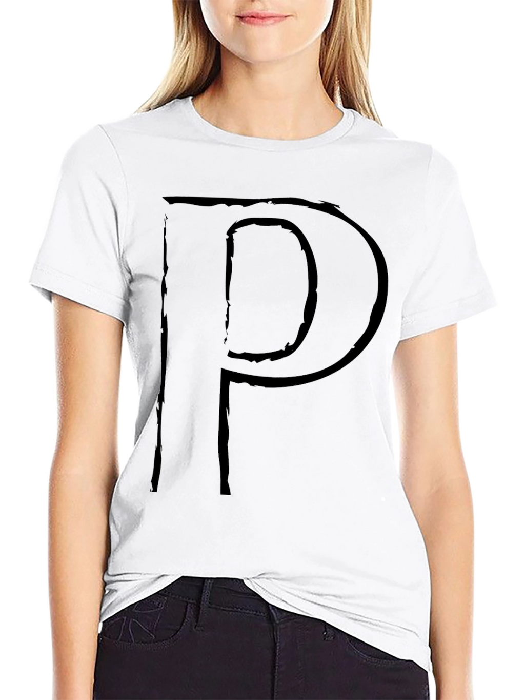 Letter P Graphic Print T-Shirt - Stylish Black Tee