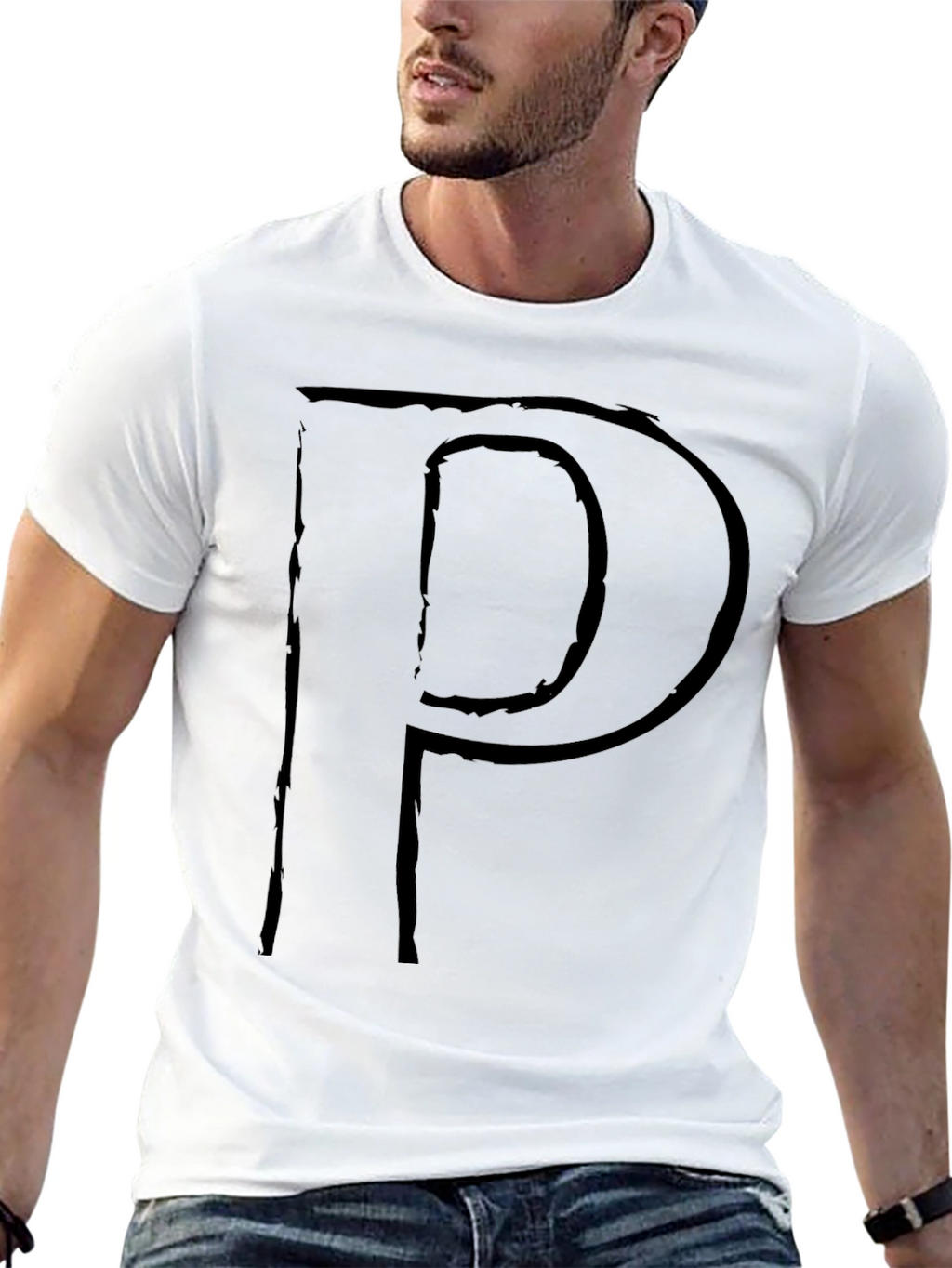 Letter P Graphic Print T-Shirt - Stylish Black Tee