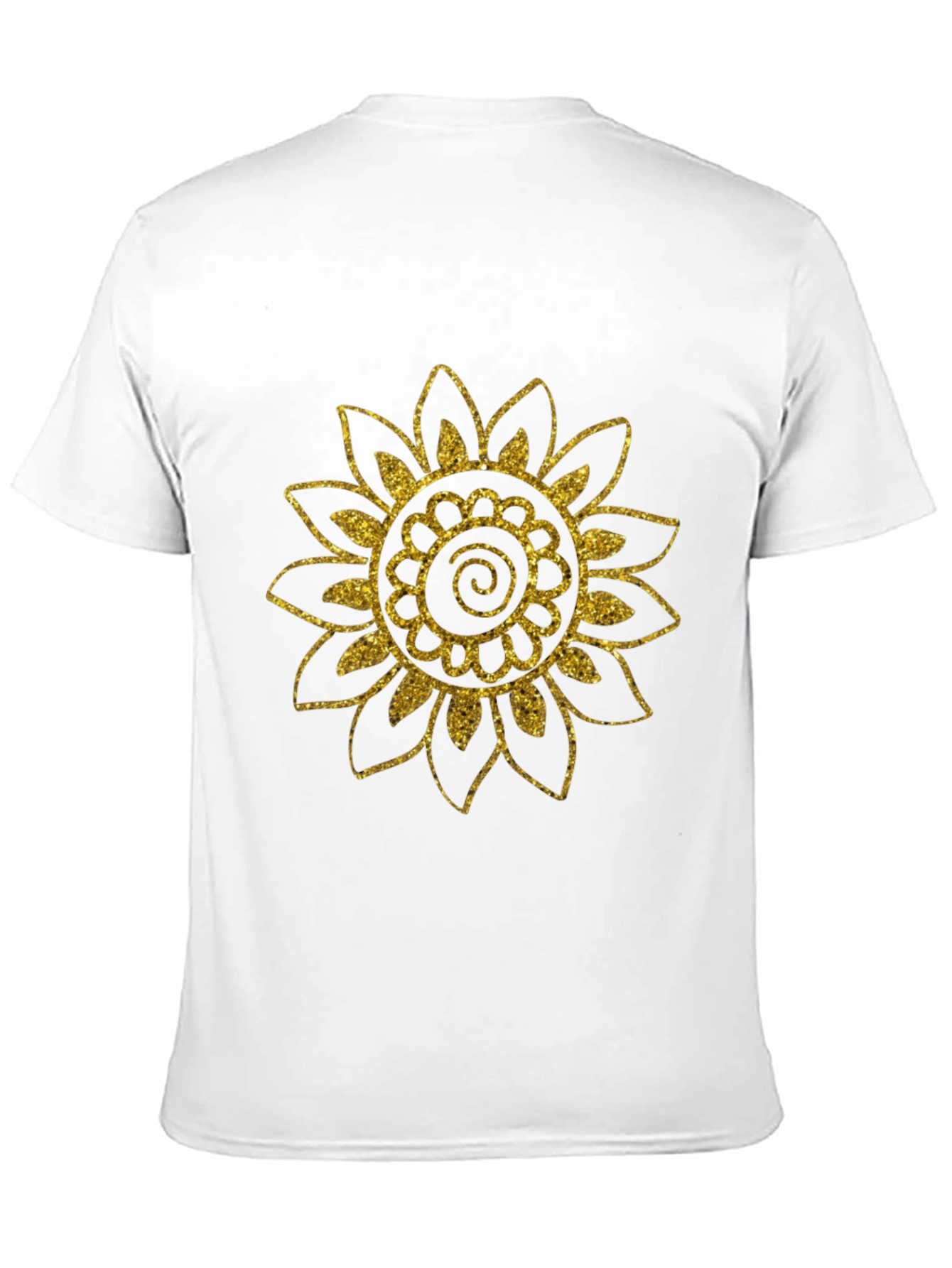 Black T-Shirt with Gold Glitter Sunflower Design