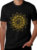 Black T-Shirt with Gold Glitter Sunflower Design