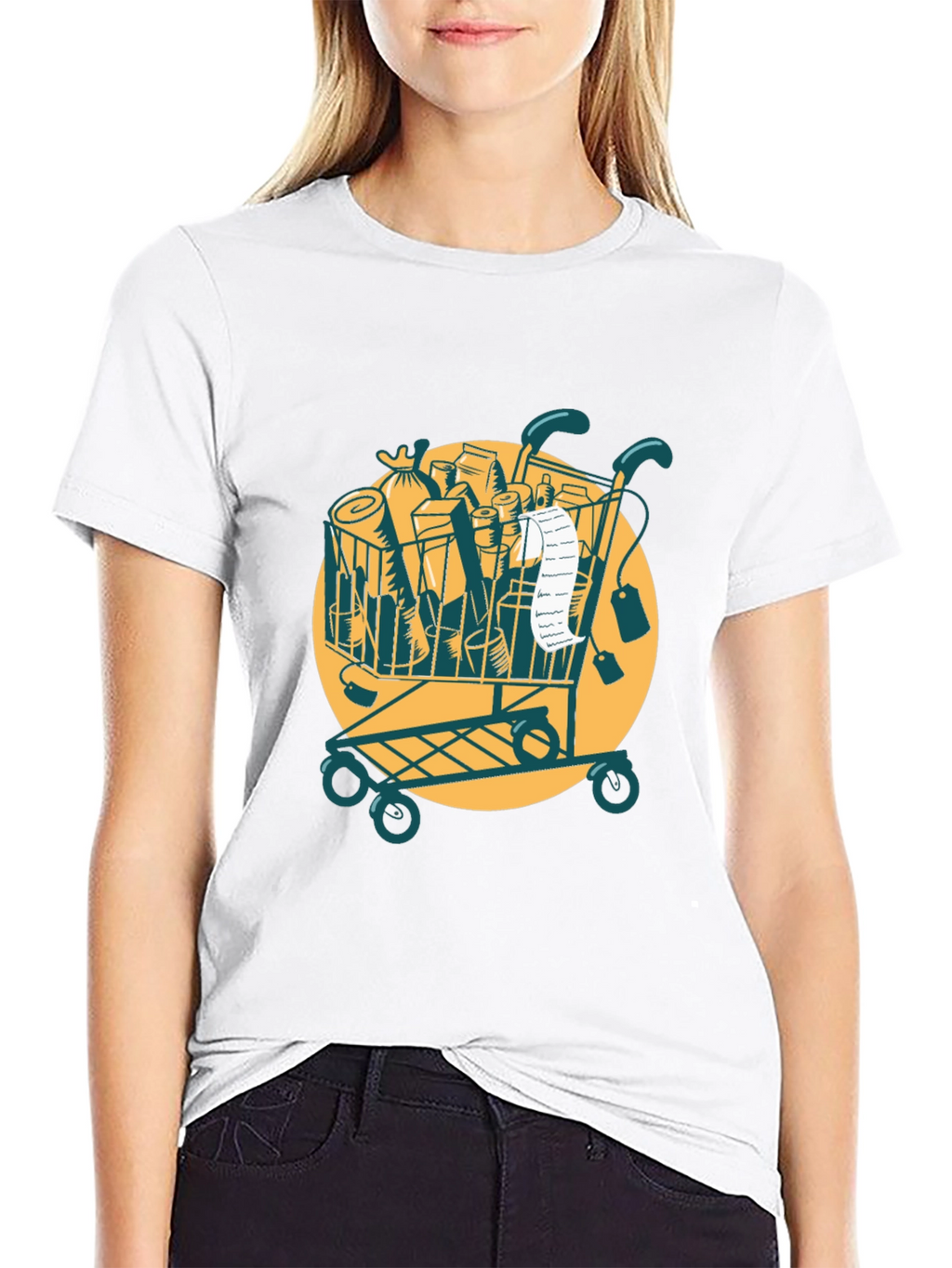 Grocery Cart Graphic Tee - Black Cotton T-Shirt