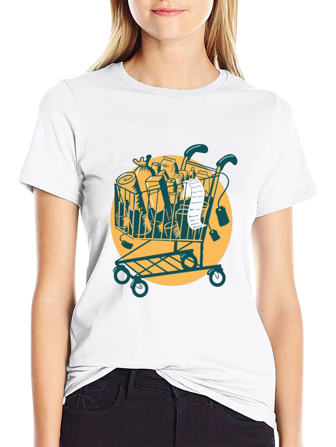Grocery Cart Graphic Tee - Black Cotton T-Shirt