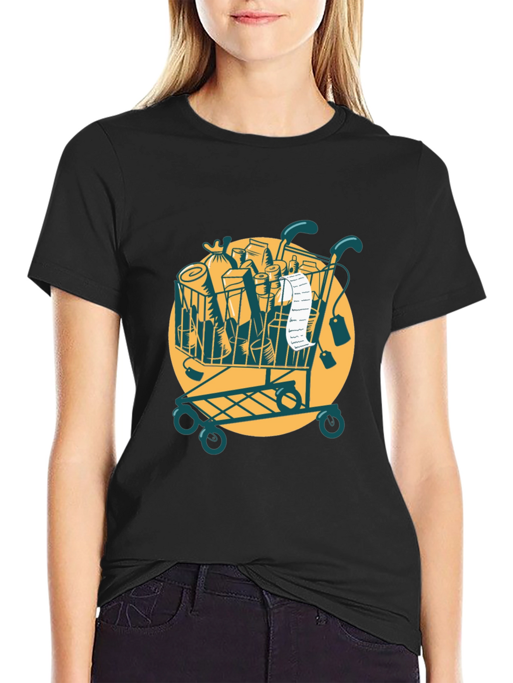 Grocery Cart Graphic Tee - Black Cotton T-Shirt