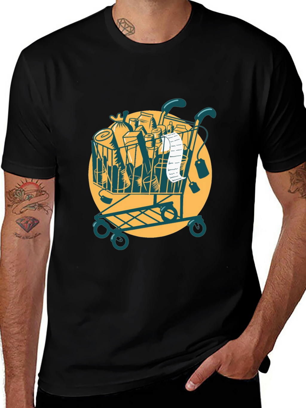 Grocery Cart Graphic Tee - Black Cotton T-Shirt