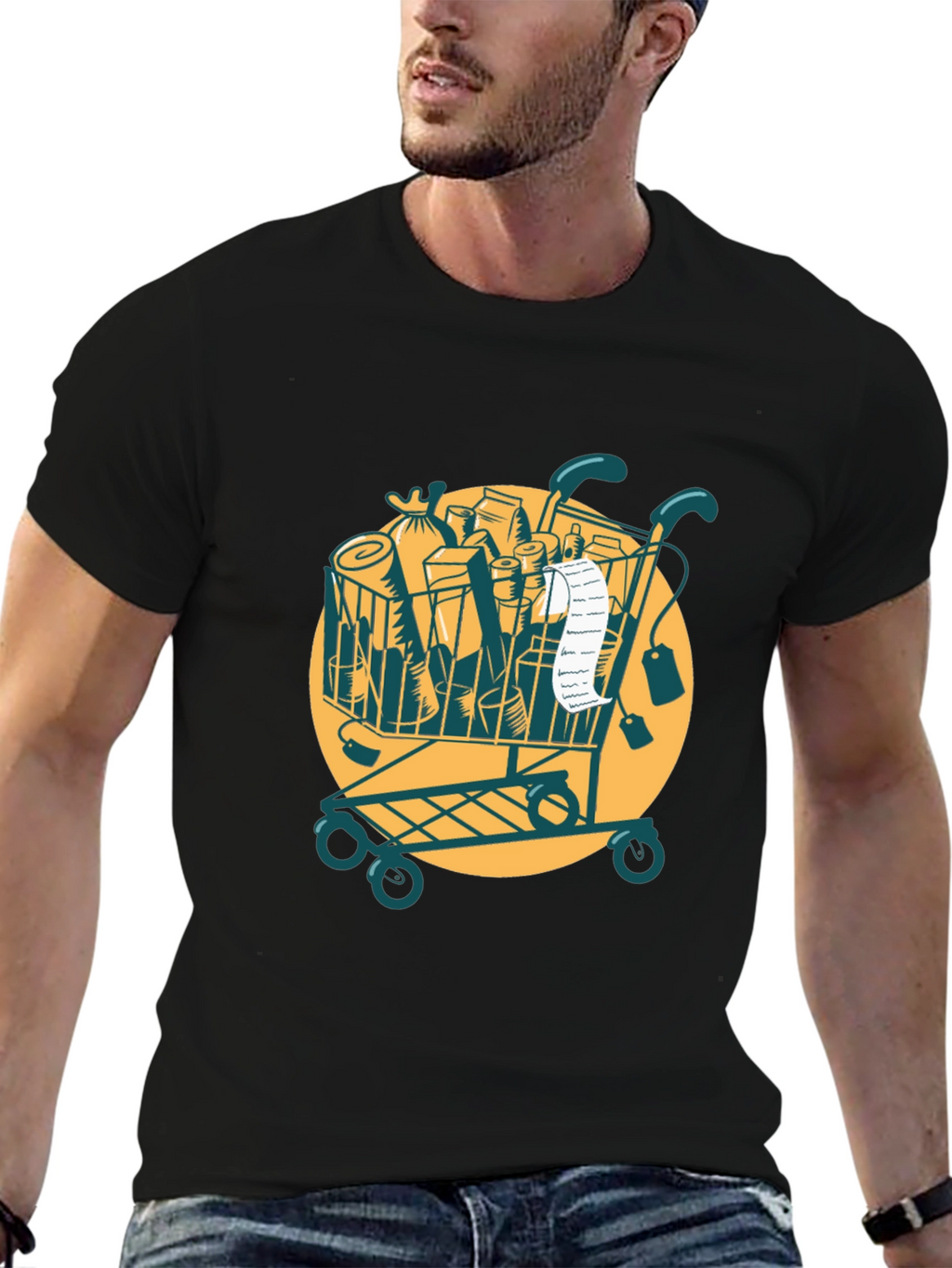 Grocery Cart Graphic Tee - Black Cotton T-Shirt
