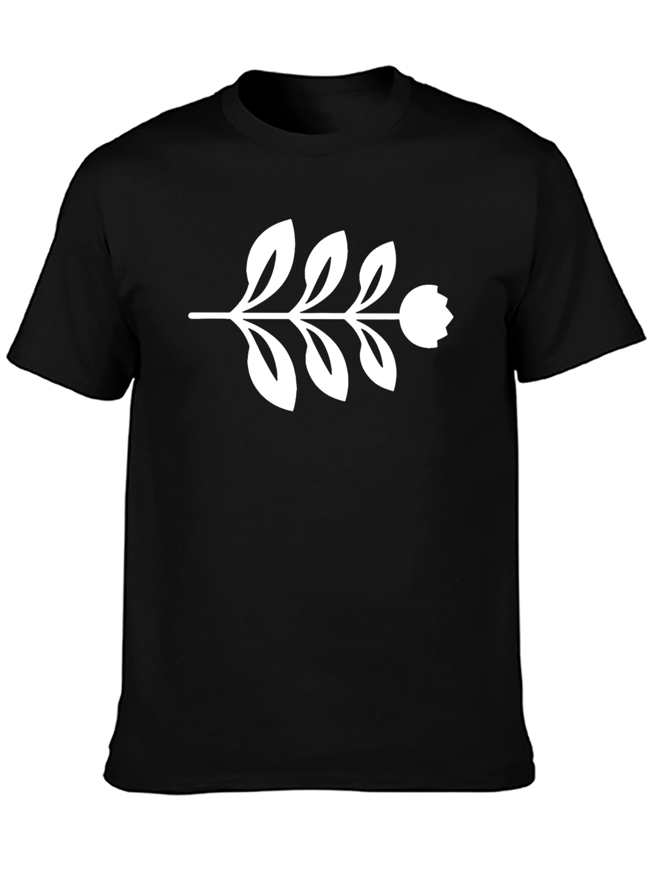 Black T-Shirt with Floral Branch Design