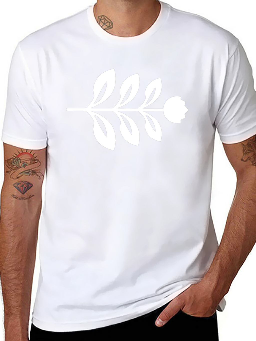 Black T-Shirt with Floral Branch Design