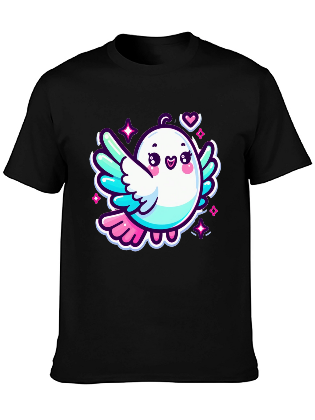 Cute Cartoon Bird Graphic Black T-Shirt