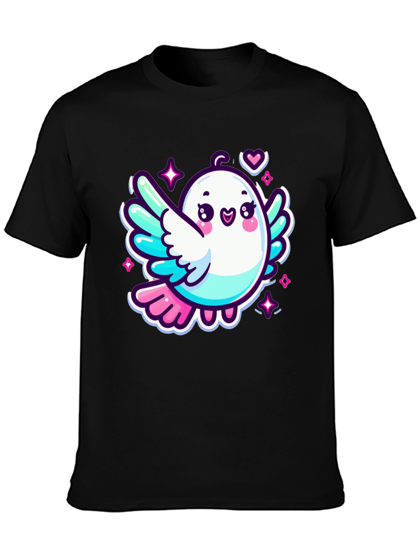 Cute Cartoon Bird Graphic Black T-Shirt