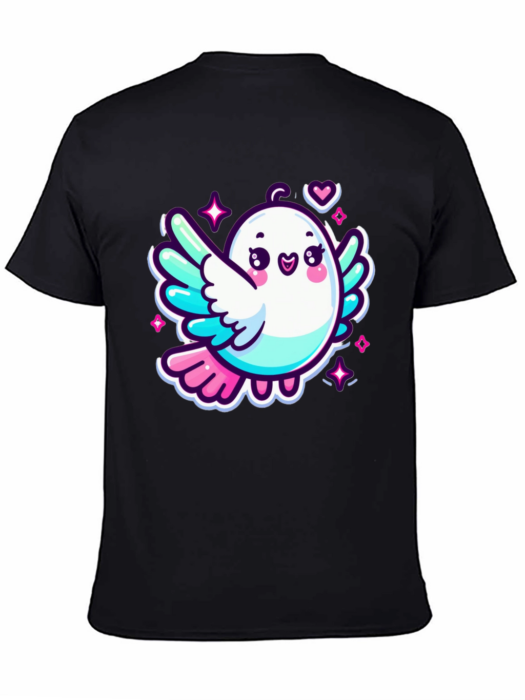 Cute Cartoon Bird Graphic Black T-Shirt