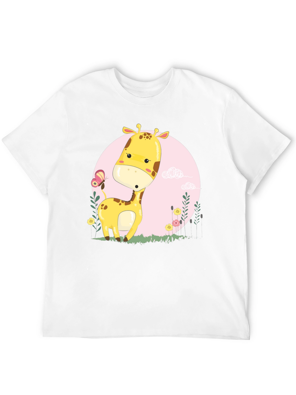 Cute Giraffe Cartoon Graphic Tee - Black
