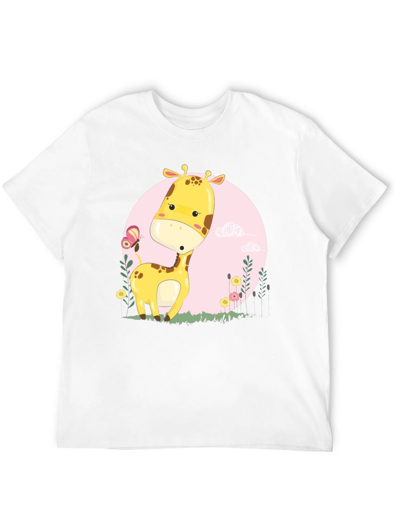 Cute Giraffe Cartoon Graphic Tee - Black