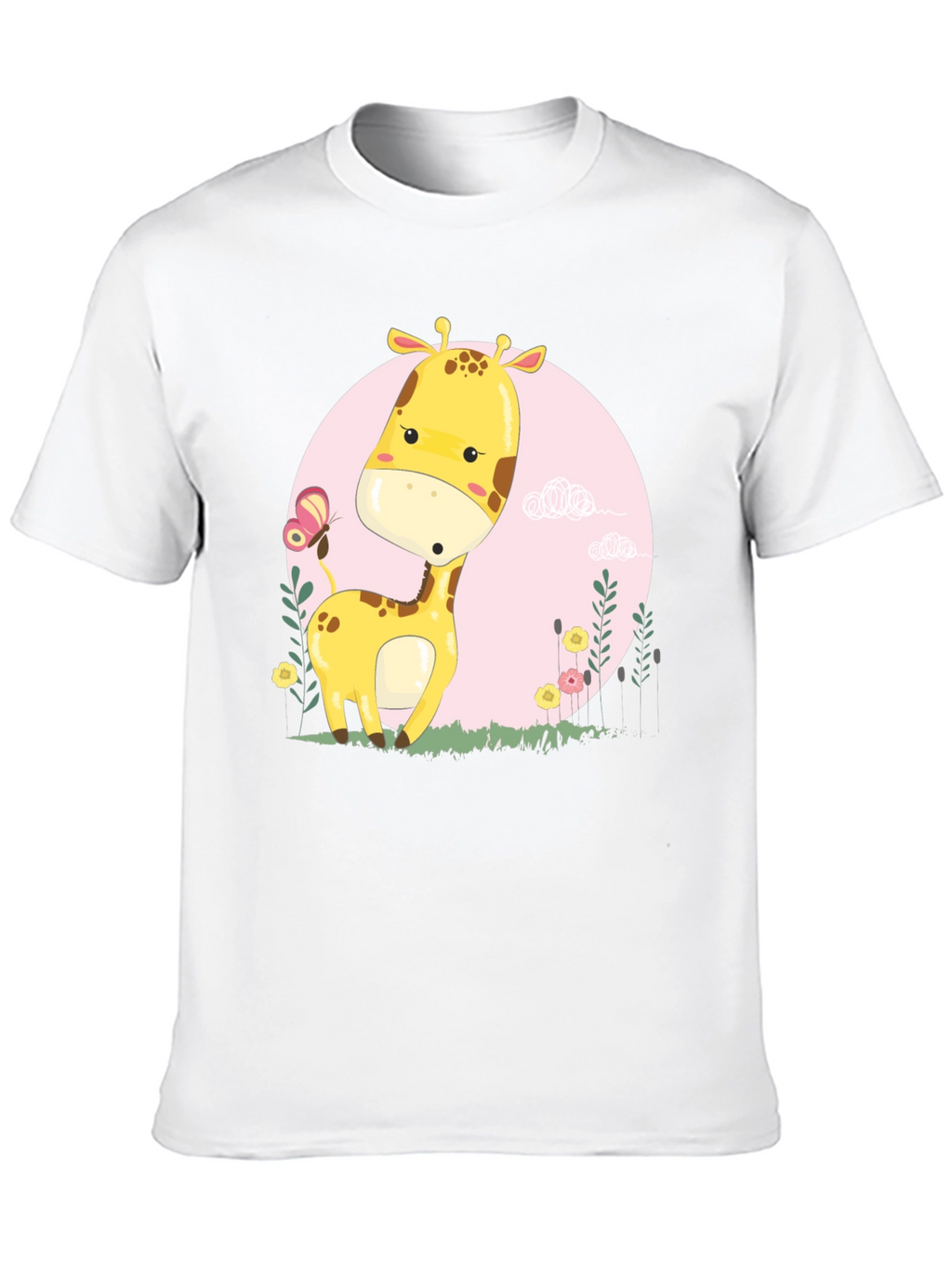 Cute Giraffe Cartoon Graphic Tee - Black
