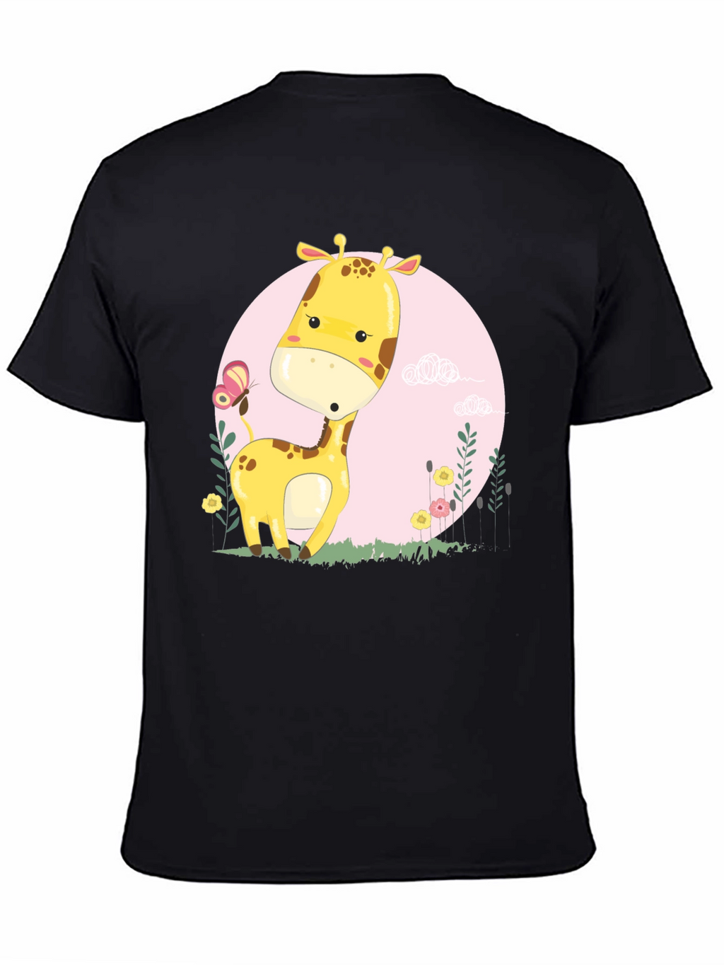 Cute Giraffe Cartoon Graphic Tee - Black