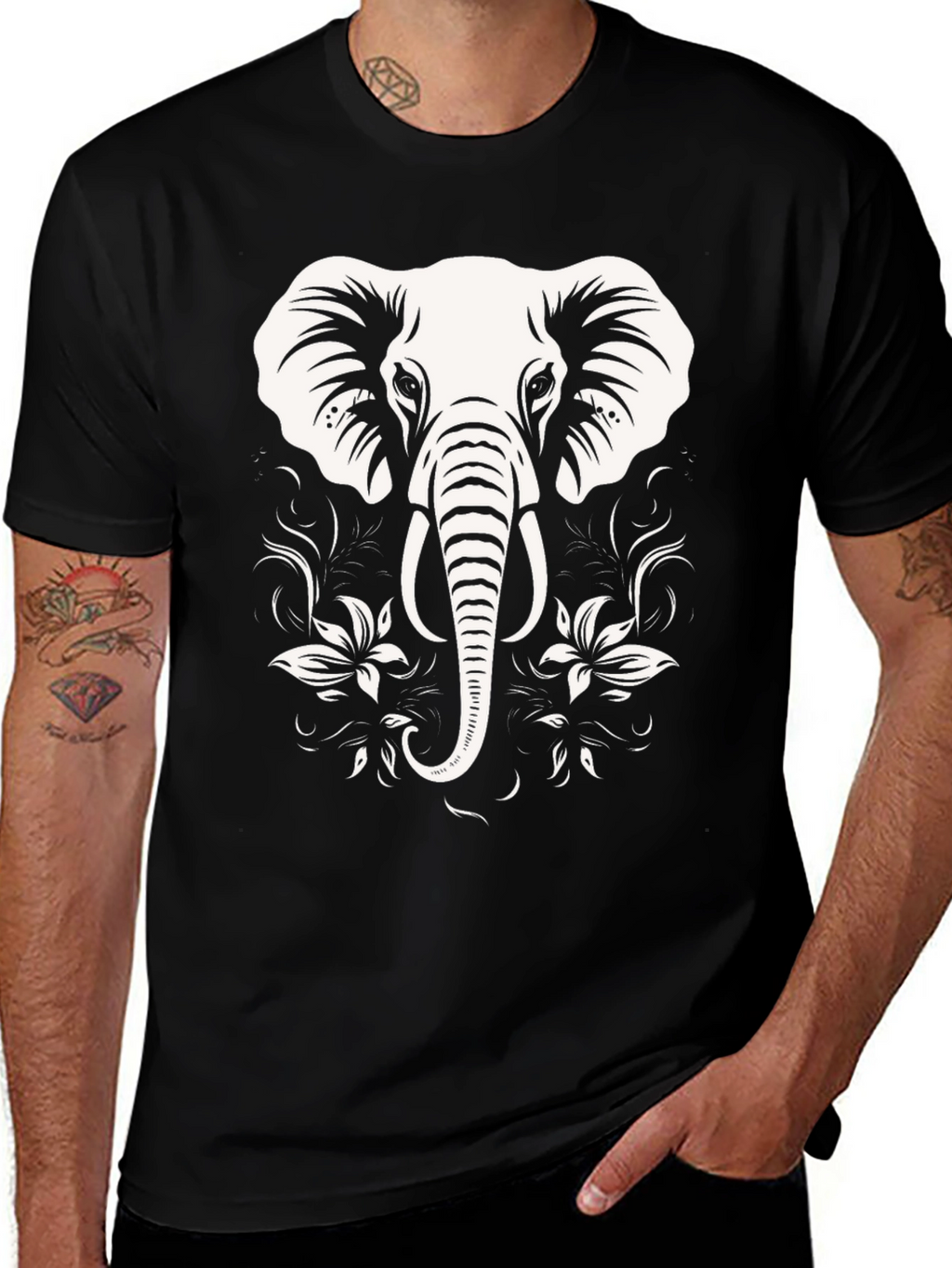 Elephant Graphic Tee - Black Cotton Blend