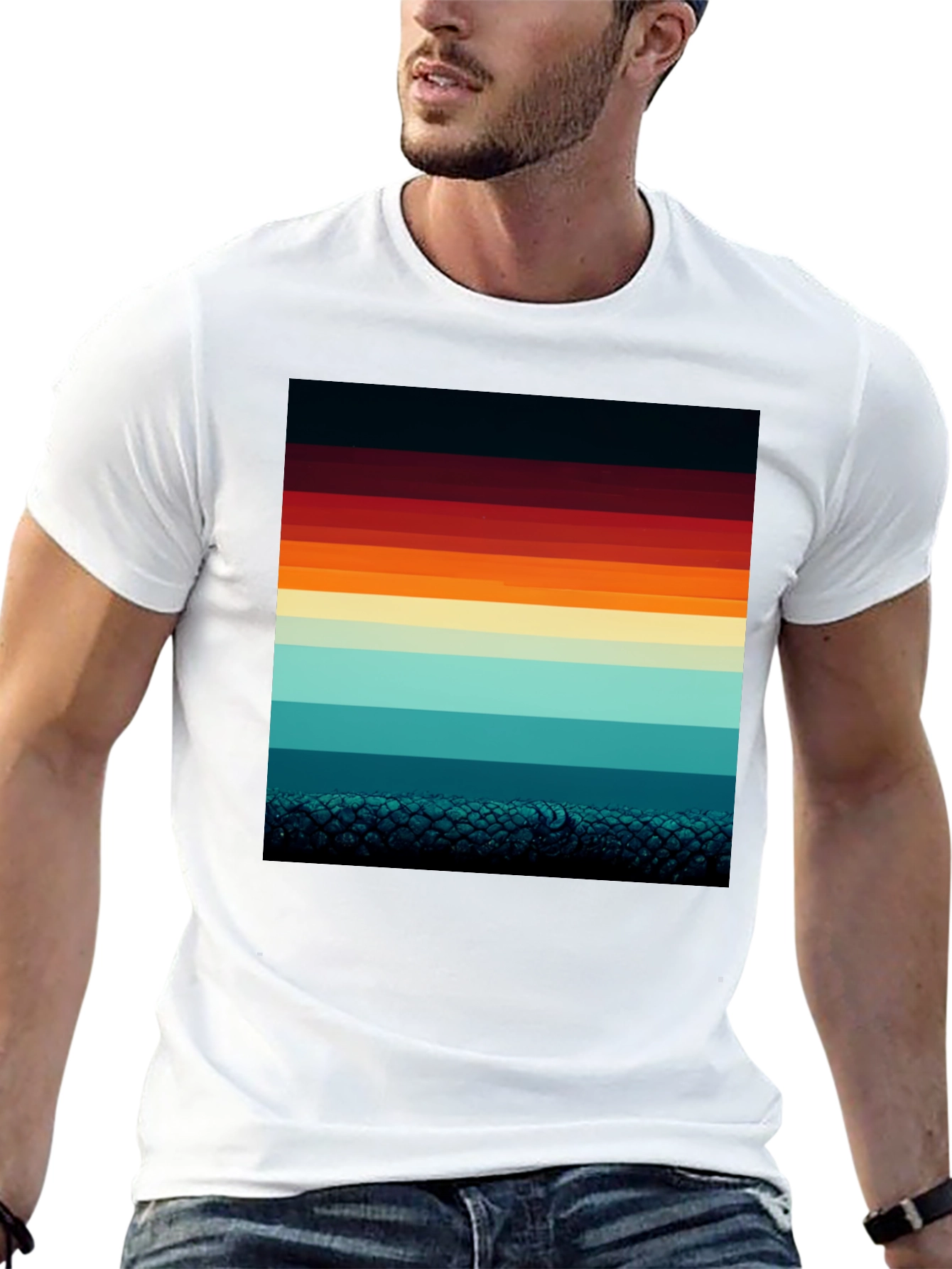Retro Horizon Striped Graphic Tee