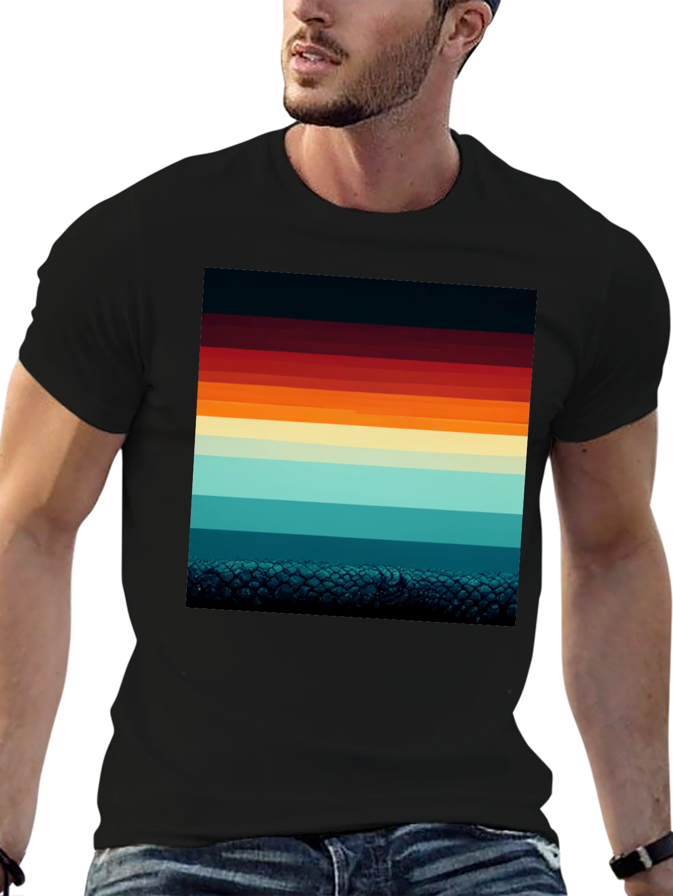 Retro Horizon Striped Graphic Tee