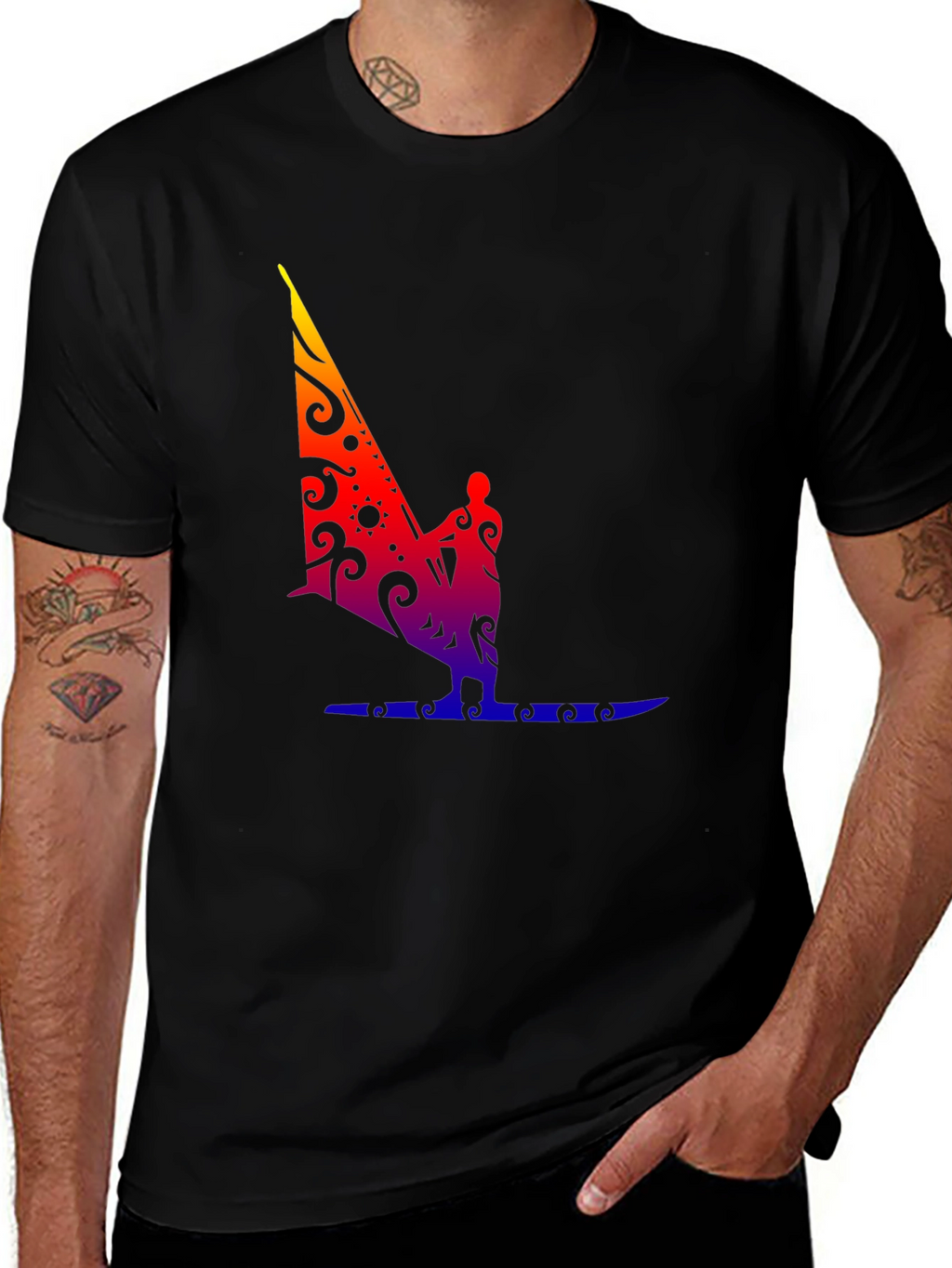 Tribal Sailboat Graphic Black T-Shirt