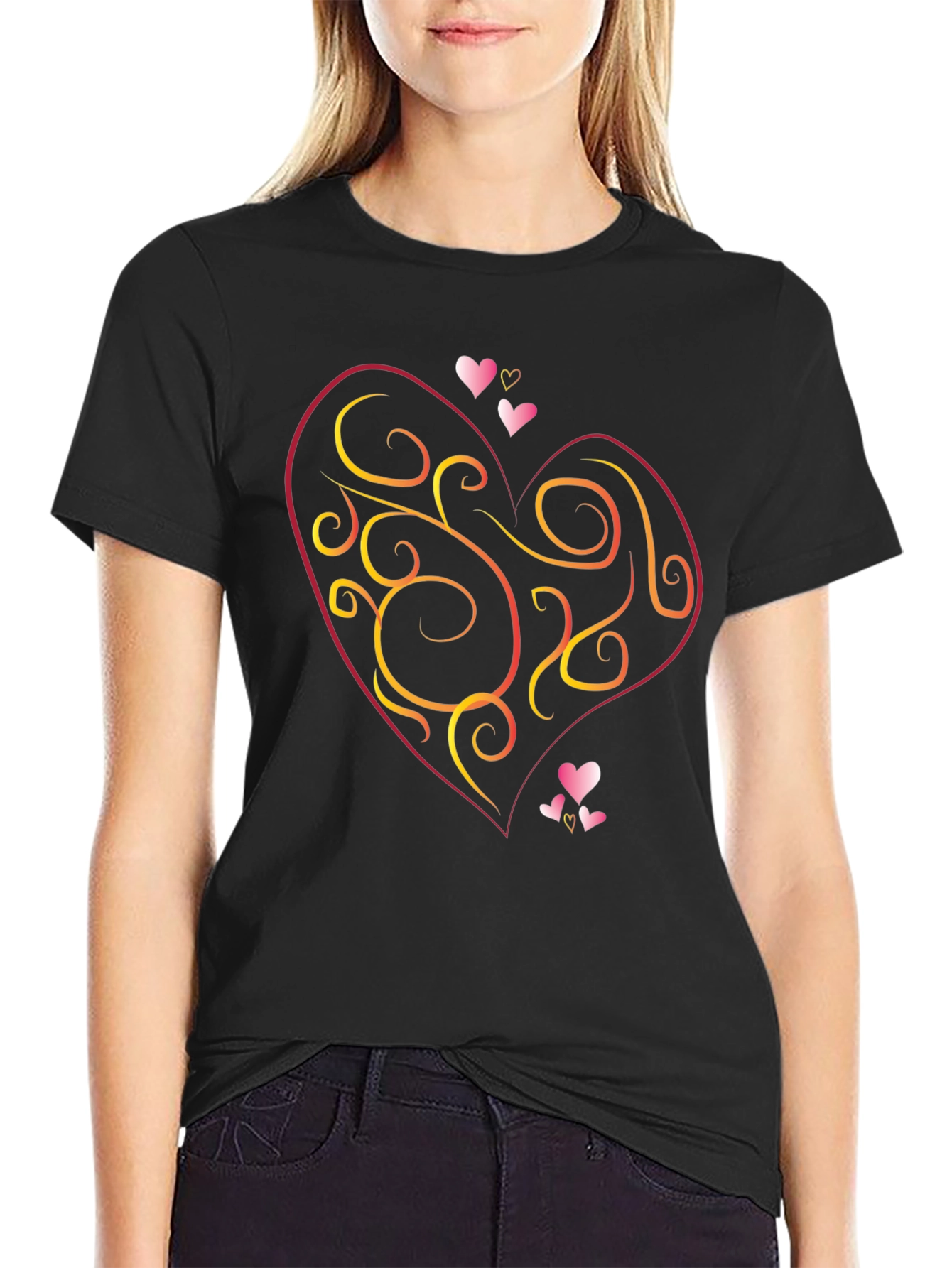 Heart Swirl Graphic Black T-Shirt