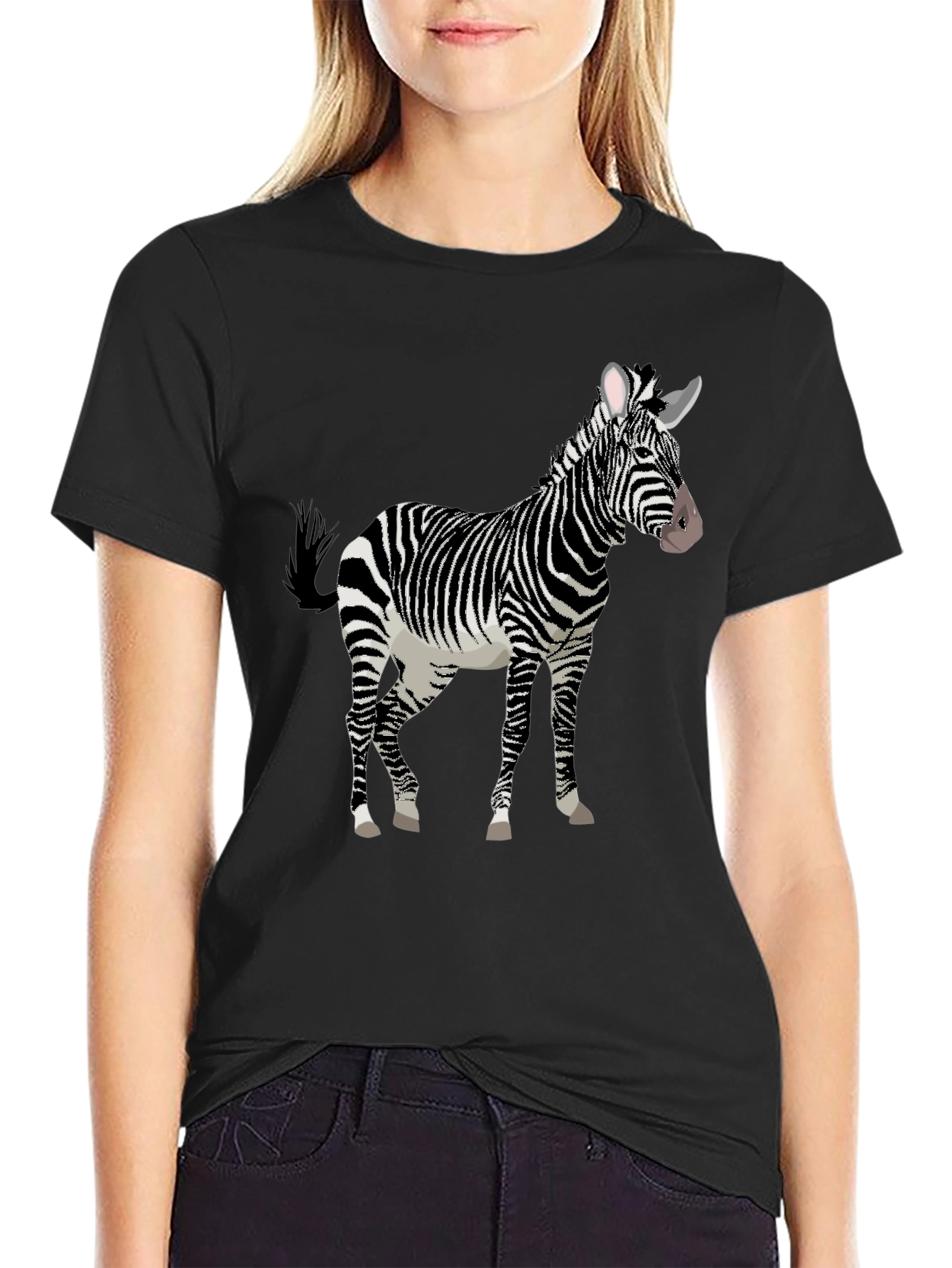 Zebra Graphic Print Black T-Shirt