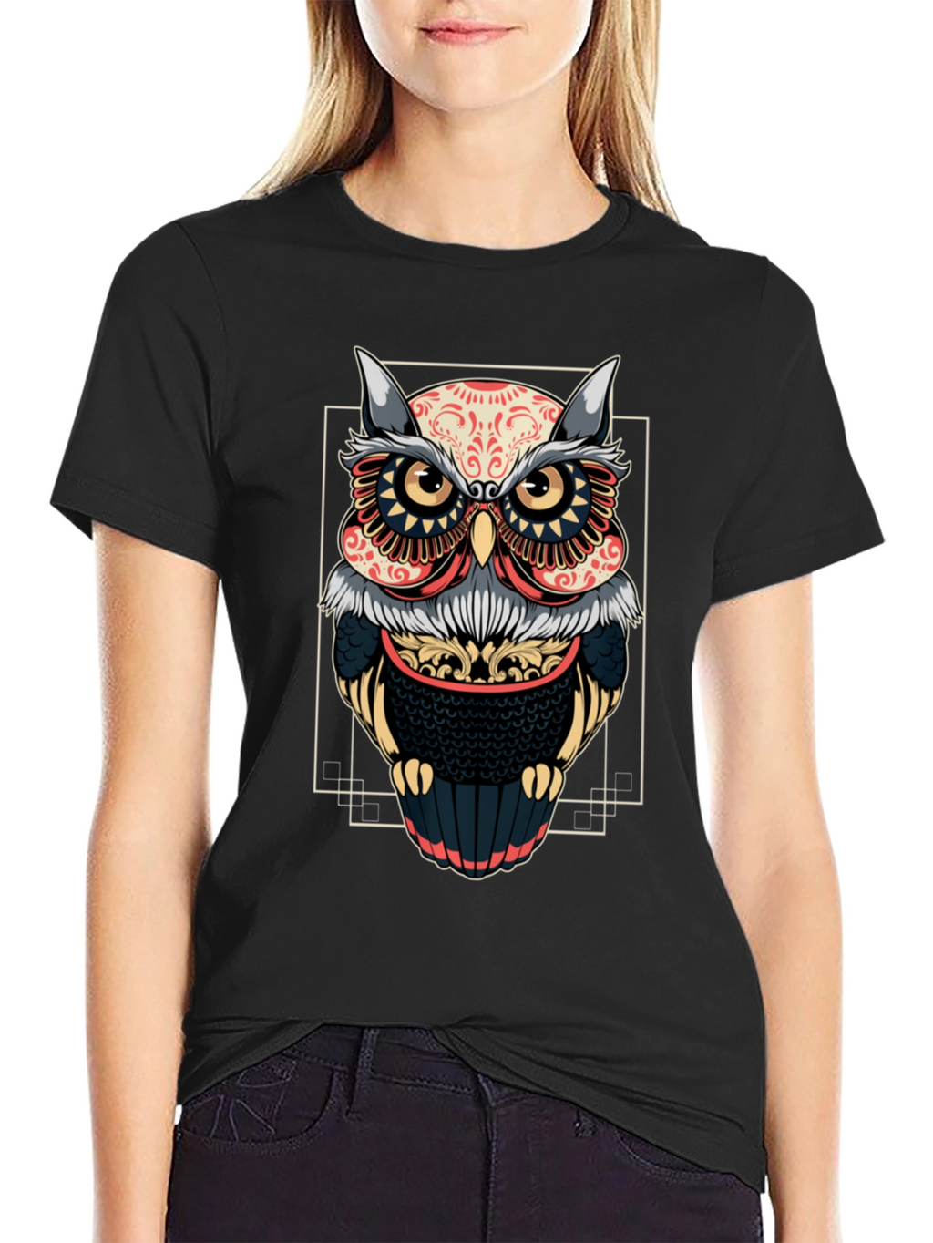 Owl Graphic Black T-Shirt - Stylish Bird Design