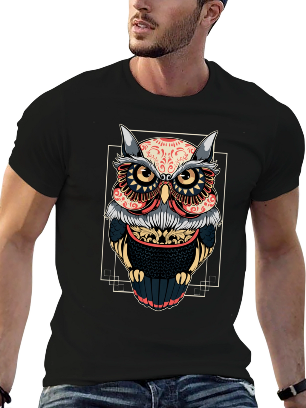 Owl Graphic Black T-Shirt - Stylish Bird Design