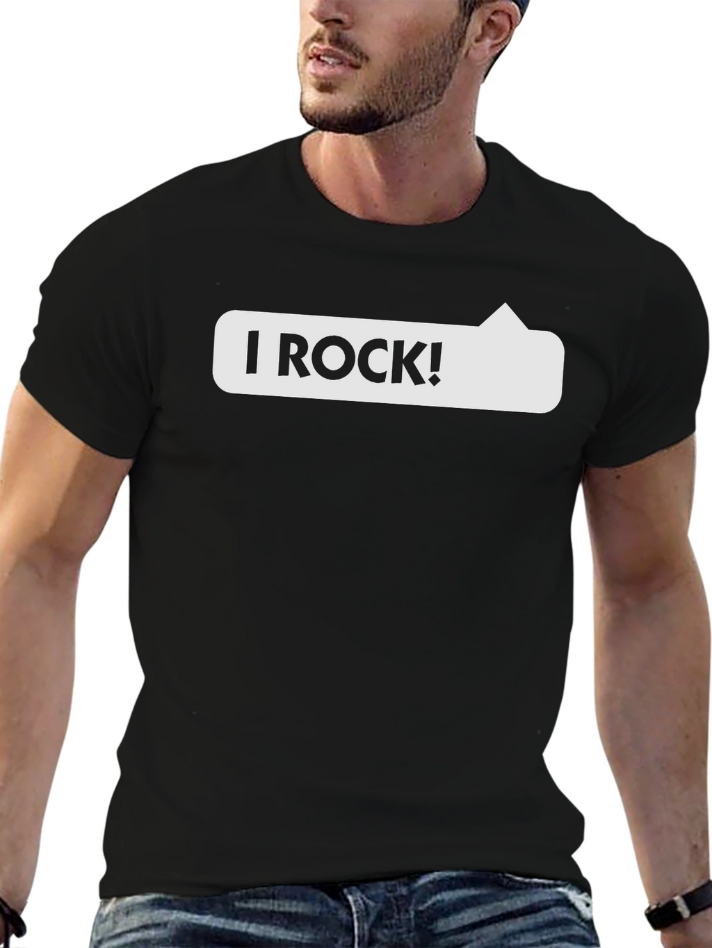 I Rock! Graphic Print Crew Neck T-Shirt