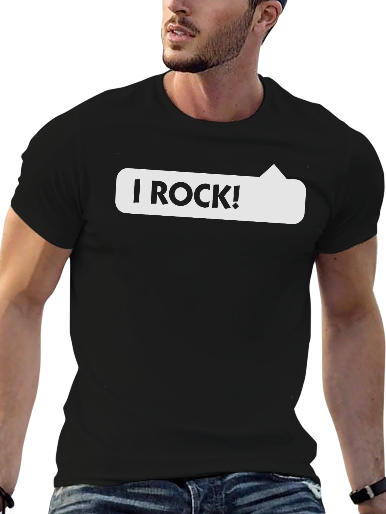 I Rock! Graphic Print Crew Neck T-Shirt