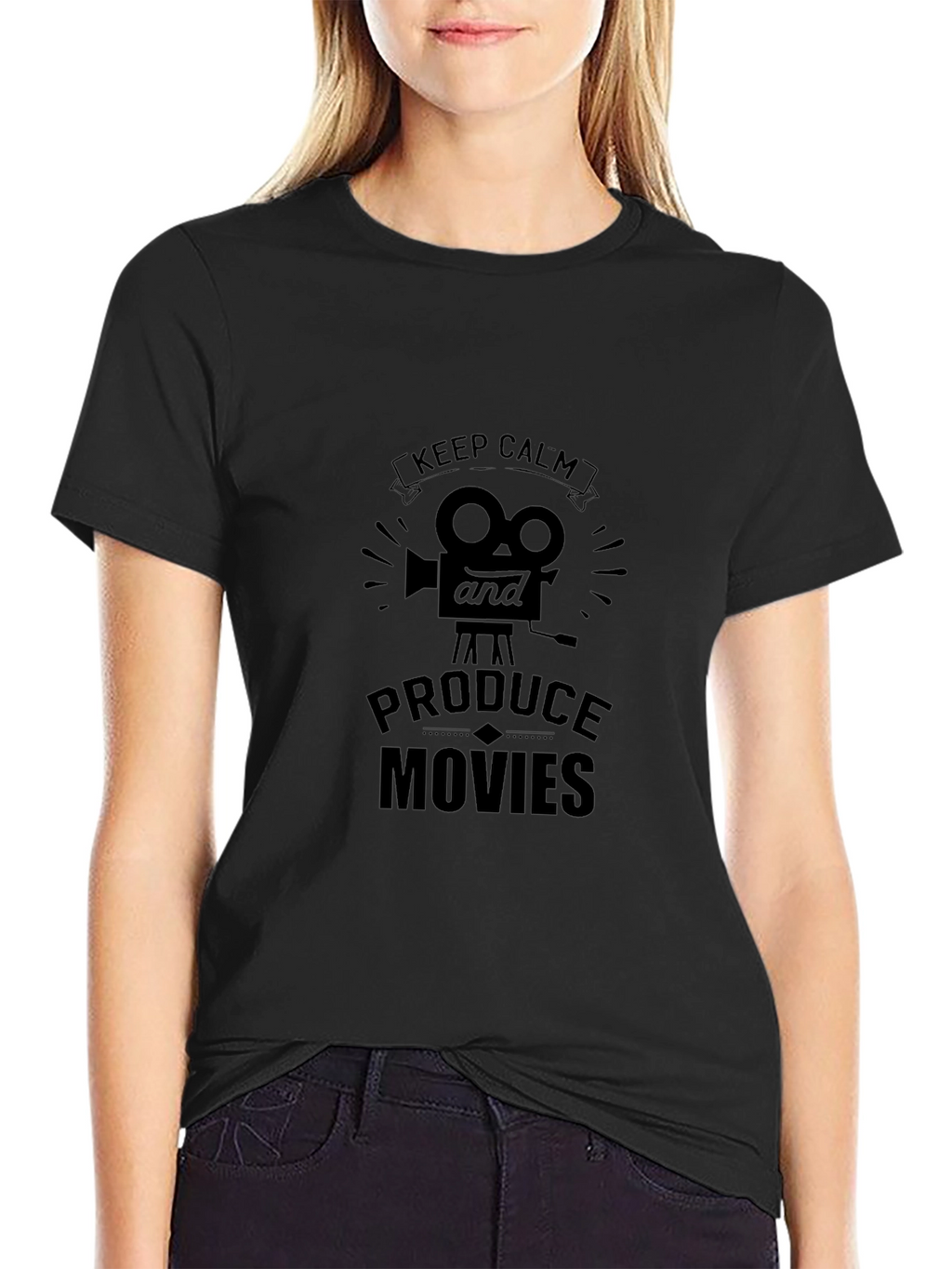 Keep Calm & Produce Movies Black Graphic Tee