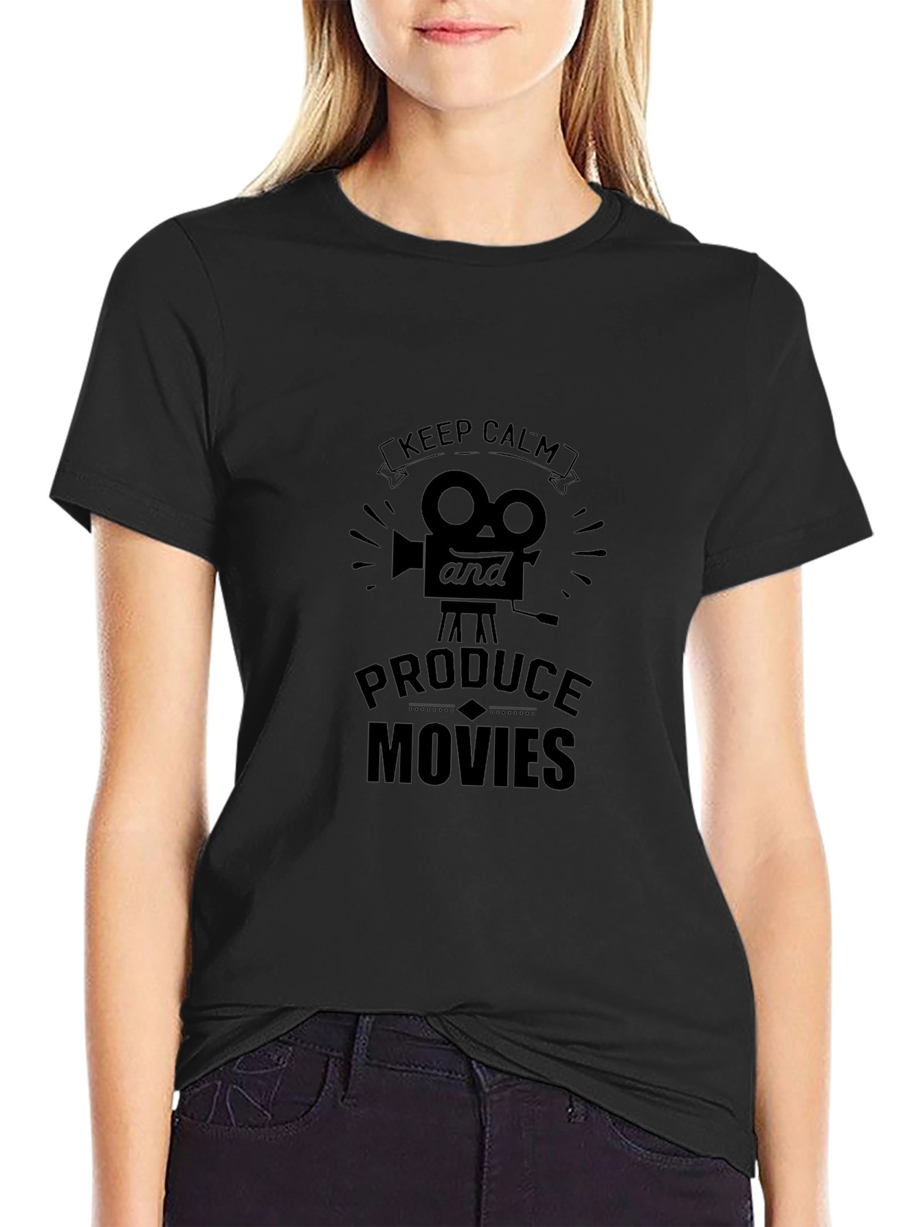 Keep Calm & Produce Movies Black Graphic Tee
