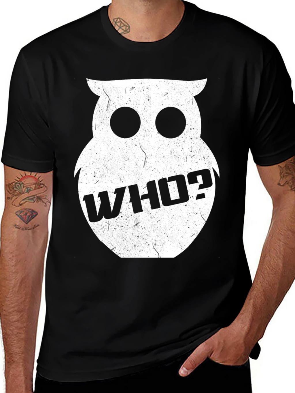 Who? Owl Graphic Print Black T-Shirt