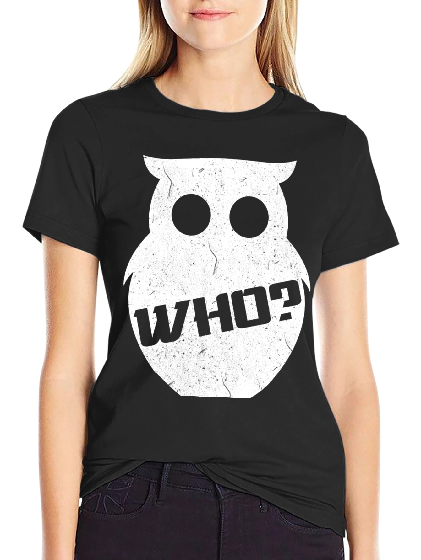 Who? Owl Graphic Print Black T-Shirt