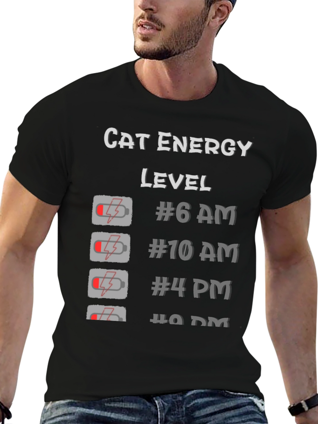 Cat Energy Level Black T-Shirt