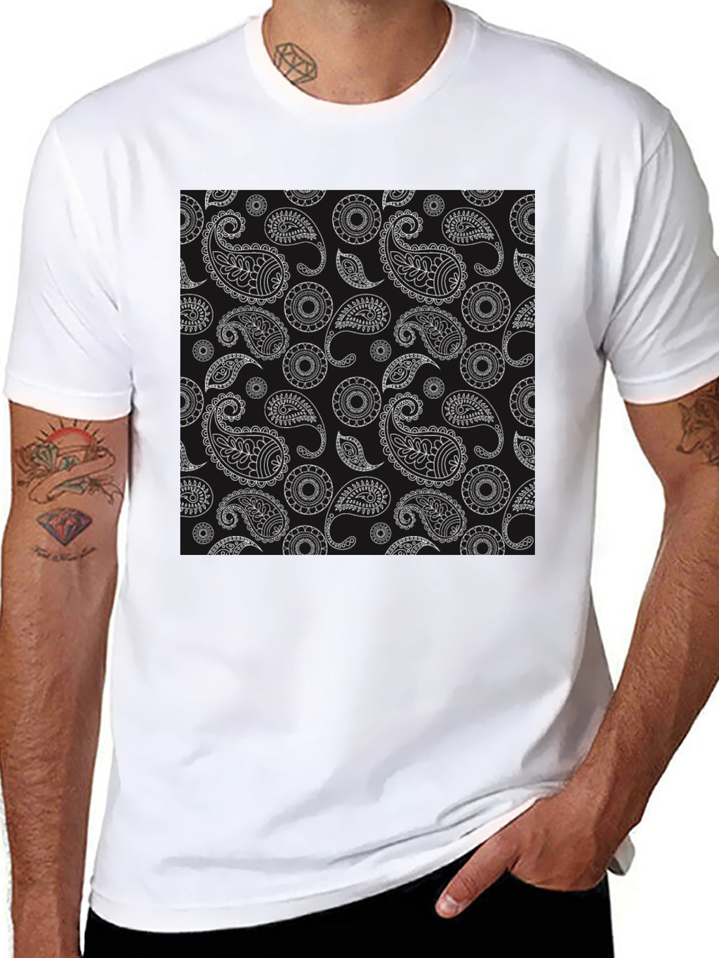 Black Paisley Print T-Shirt