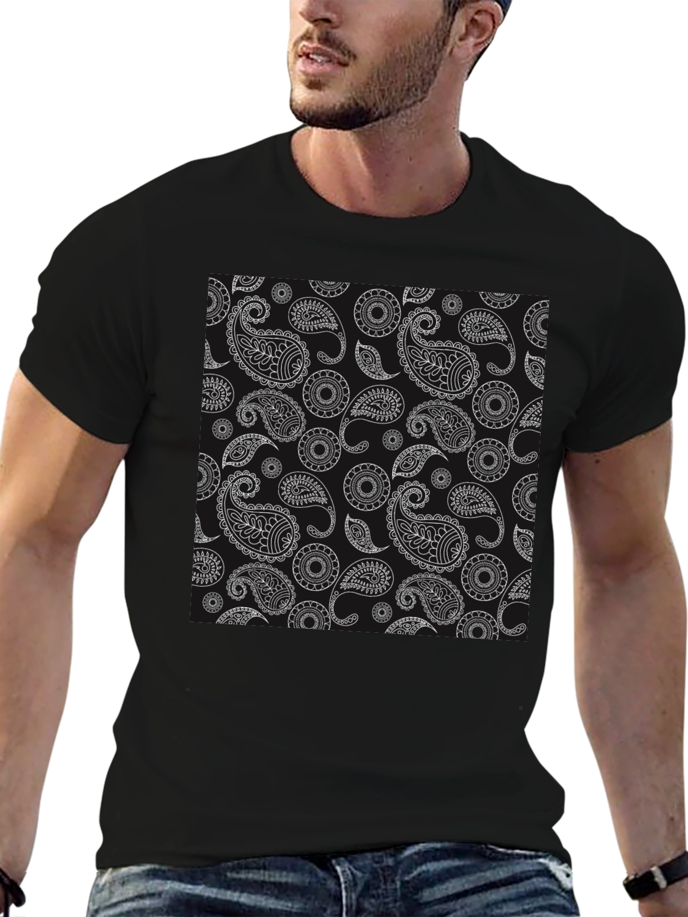 Black Paisley Print T-Shirt