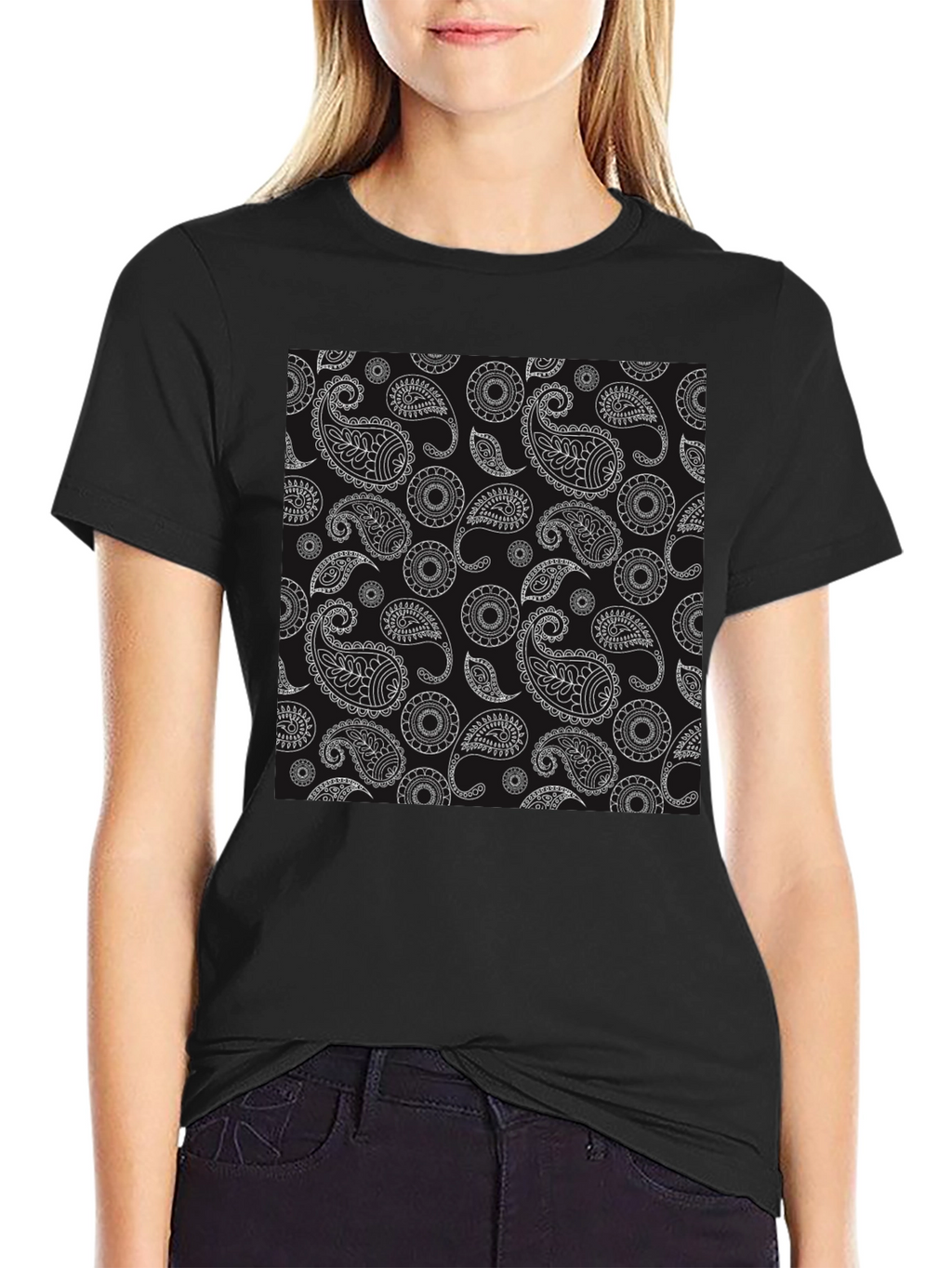 Black Paisley Print T-Shirt