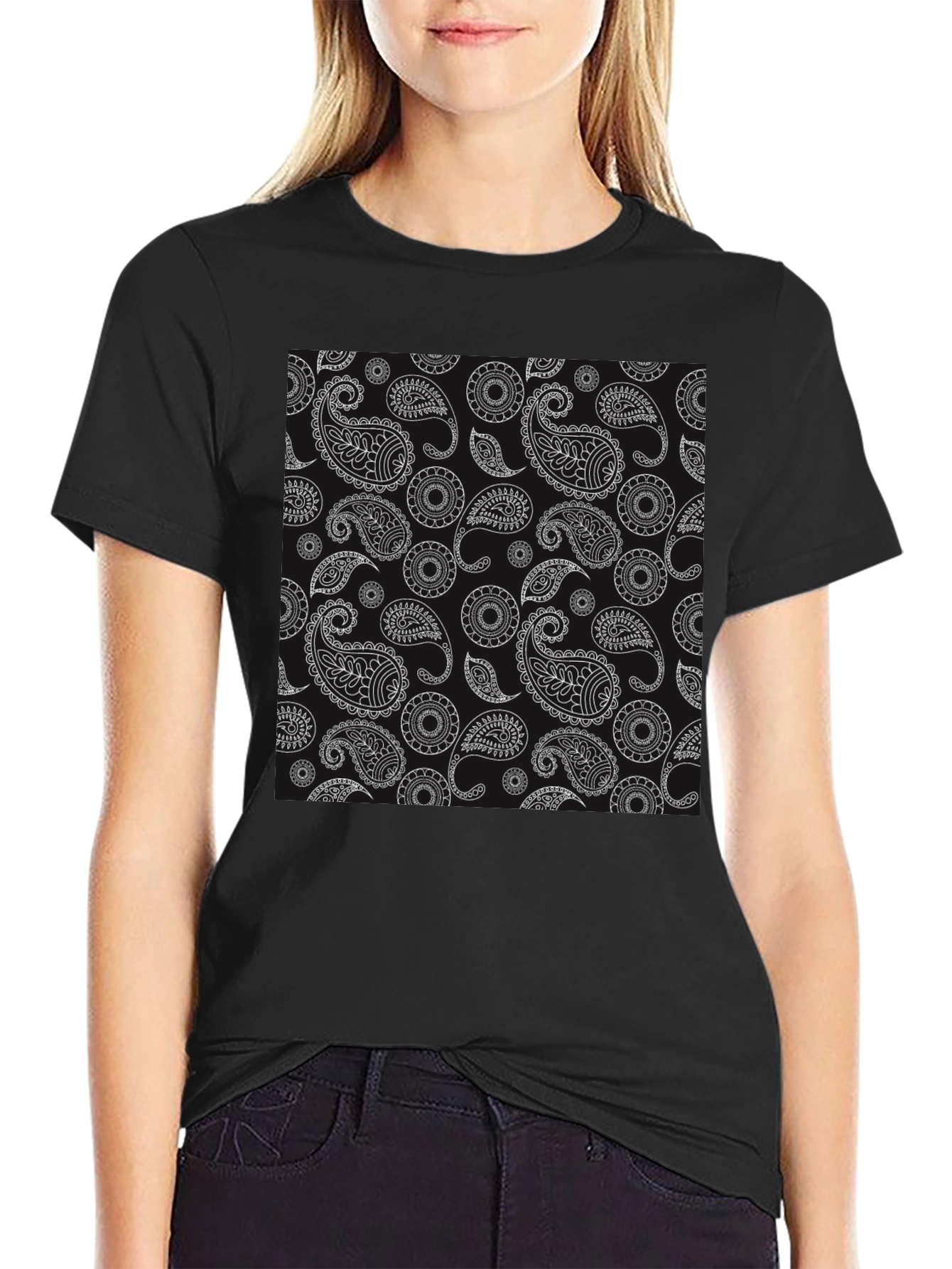 Black Paisley Print T-Shirt