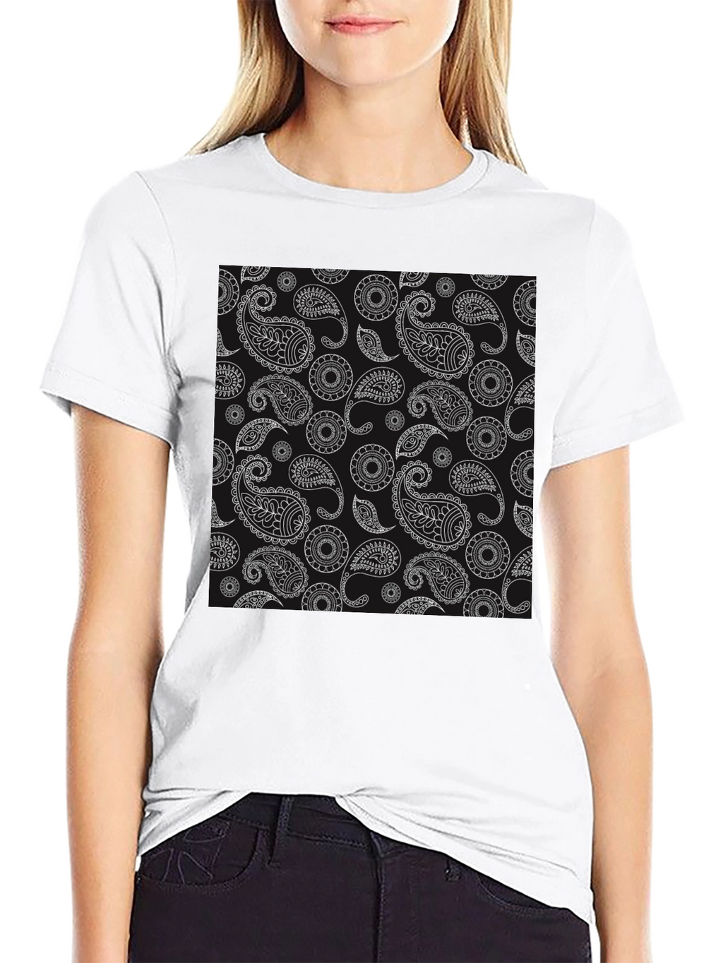 Black Paisley Print T-Shirt