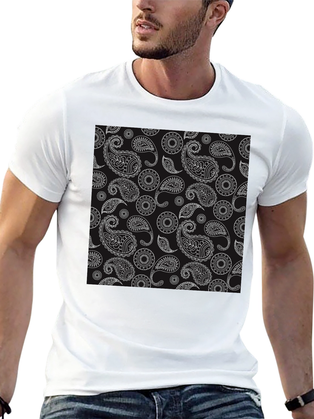 Black Paisley Print T-Shirt