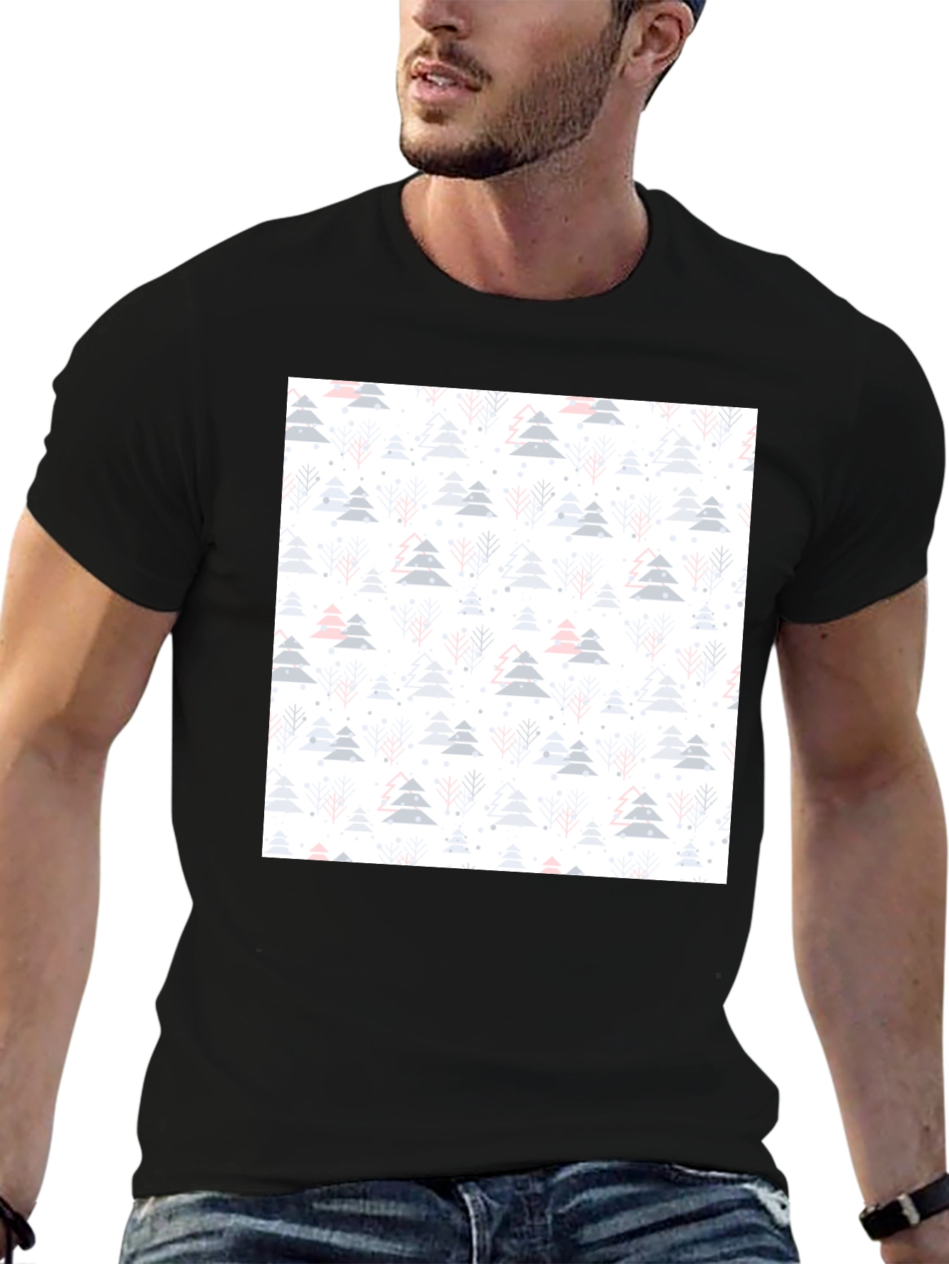 Winter Tree Pattern Black T-Shirt