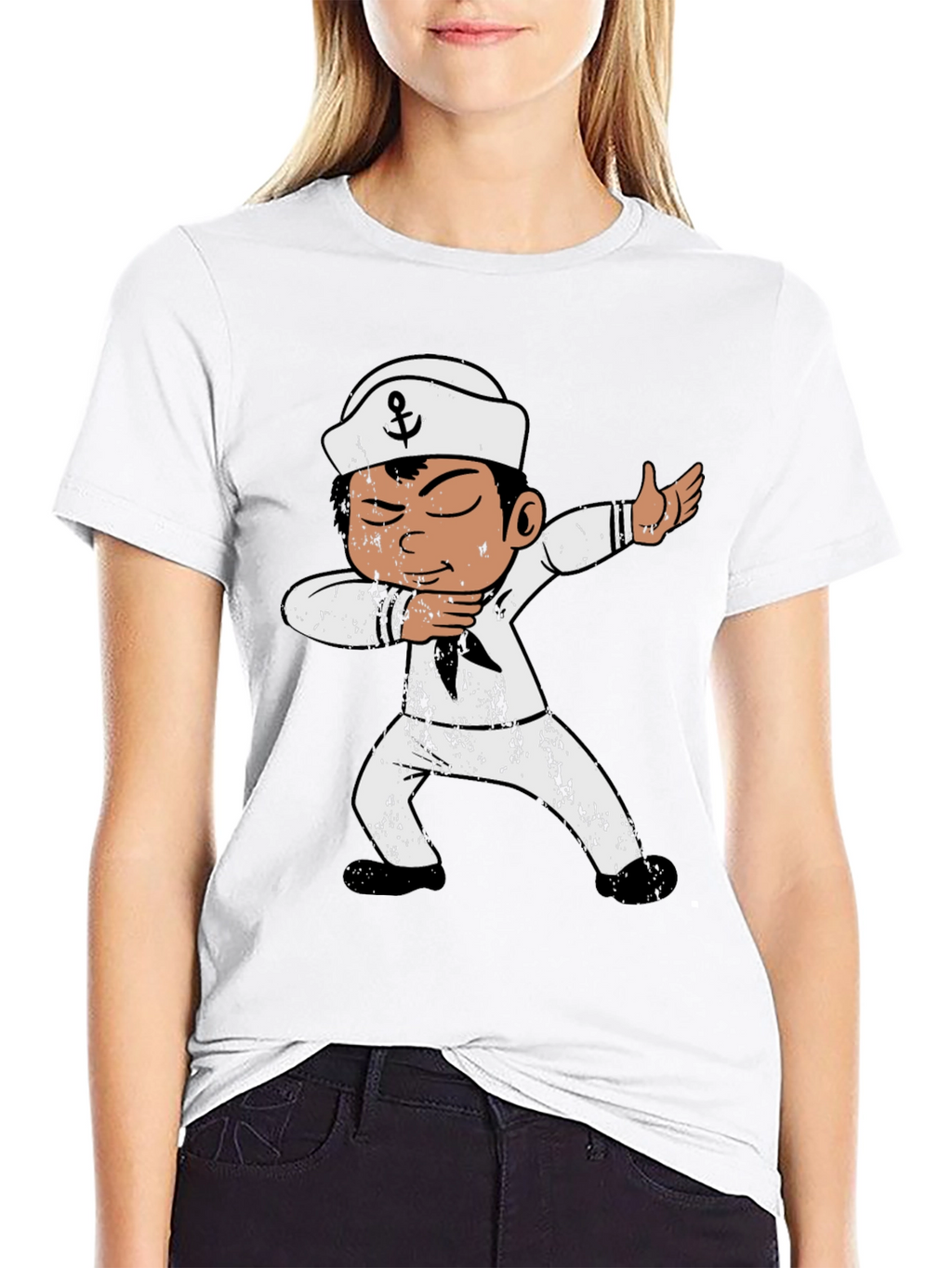 Dabbing Sailor Graphic Tee - Black Cotton T-Shirt